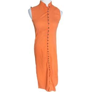 J Peterman button down shirt dress Women 4 S Sleeveless Long Orange Vtg